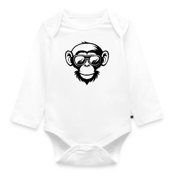 Monkey Monkey Monkey Face Jungle - Organic Longsleeve Baby Bodysuit - white - Front