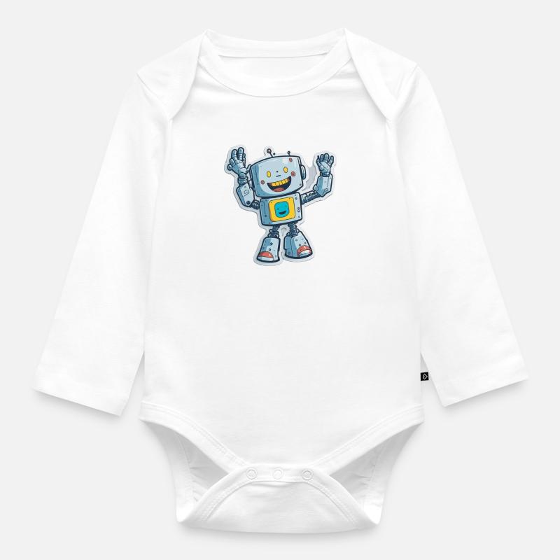 Robot Roboter Comic Cartoon Style - Baby Bio-Langarm-Body - Weiß