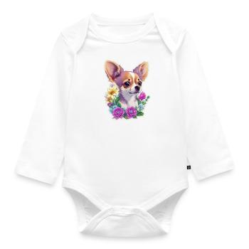 Chihuahua in Pastell - Baby Bio-Langarm-Body - Weiß - Vorne
