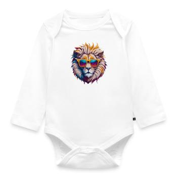 Lion coloré aux lunettes de soleil vintage - Body Bébé bio manches longues - blanc - Devant