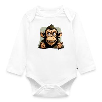 Basil the chimpanzee - Organic Longsleeve Baby Bodysuit - white - Front