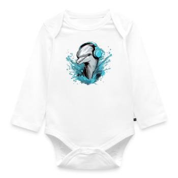 Jerko the audiophile dolphin - Organic Longsleeve Baby Bodysuit - white - Front