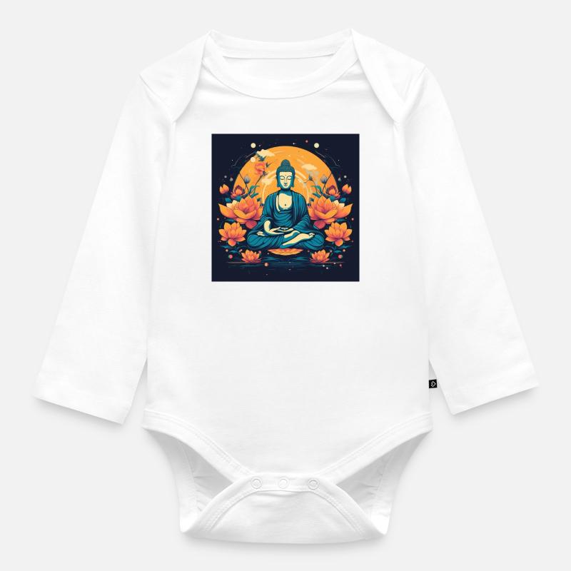 Buddha Artwork - Baby Bio-Langarm-Body - Weiß