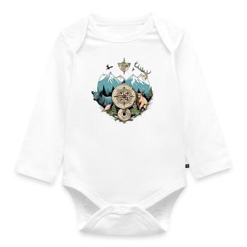 Nature and animal compass - Organic Longsleeve Baby Bodysuit - white - Front