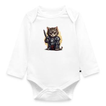 Cat in Knight Equipment with Dagger, AI Gene - Organic Longsleeve Baby Bodysuit - white - Front