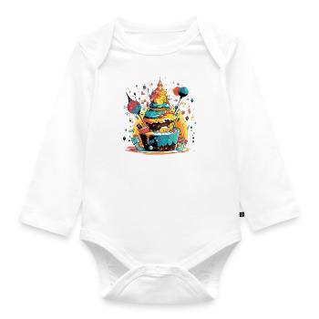 Birthday cake - Organic Longsleeve Baby Bodysuit - white - Front