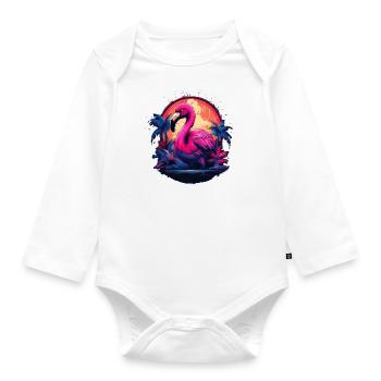 pink flamingo / flamant rose - Body Bébé bio manches longues - blanc - Devant