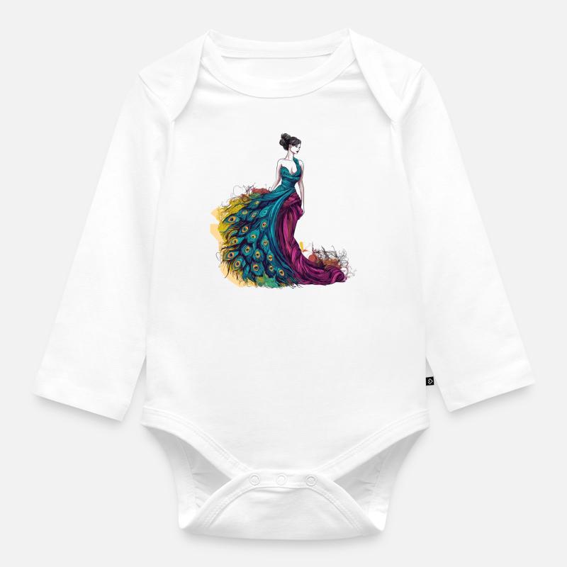 Peacock Modedesigner - Baby Bio-Langarm-Body - Weiß