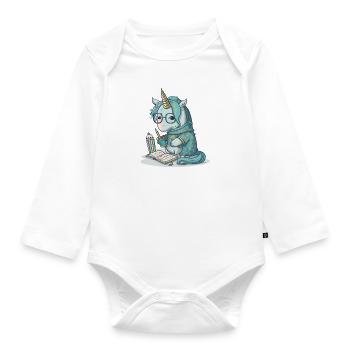 Unicorn Calligrapher - Organic Longsleeve Baby Bodysuit - white - Front