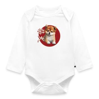 Japanese Shiba Inu Puppy - Organic Longsleeve Baby Bodysuit - white - Front