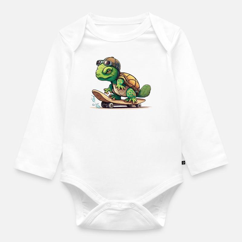 Skateboard-Schildkröte - Baby Bio-Langarm-Body - Weiß