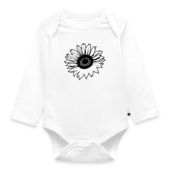 sunflower in black and white - Organic Longsleeve Baby Bodysuit - white - Front