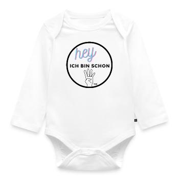 Hey ich bin schon VIER - Baby Bio-Langarm-Body - Weiß - Vorne