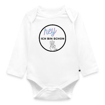 Hey ich bin schon DREI - Baby Bio-Langarm-Body - Weiß - Vorne