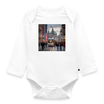 Straße mit Straßenbahn - Baby Bio-Langarm-Body - Weiß - Vorne