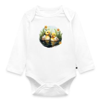 Zwei süße Babyenten im Teich - Baby Bio-Langarm-Body - Weiß - Vorne