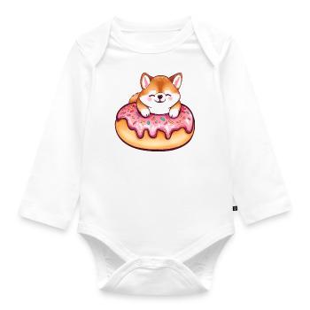 Shiba Inu's Sweet Giant Donut Delight - Organic Longsleeve Baby Bodysuit - white - Front
