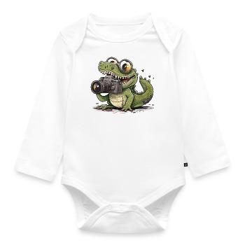 Snap Happy Reptile - Organic Longsleeve Baby Bodysuit - white - Front