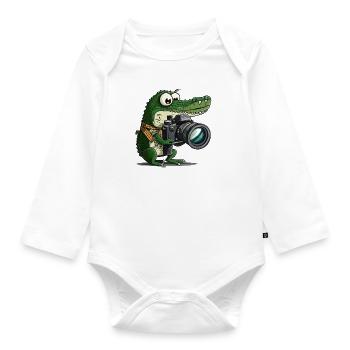 Snap Happy Reptile - Organic Longsleeve Baby Bodysuit - white - Front