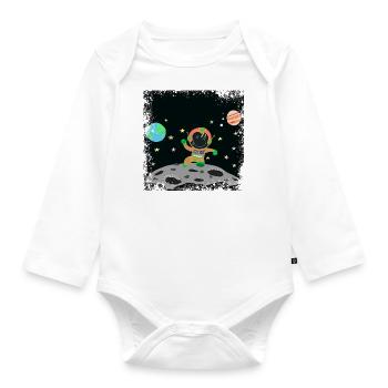 astronaute orange vert grunge - Body Bébé bio manches longues - blanc - Devant