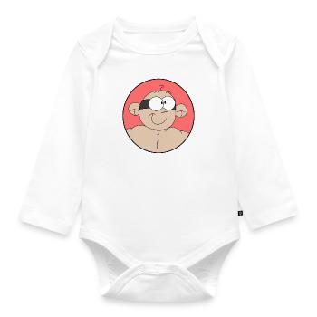 Babyman Kopf Comic Lustig - Baby Bio-Langarm-Body - Weiß - Vorne