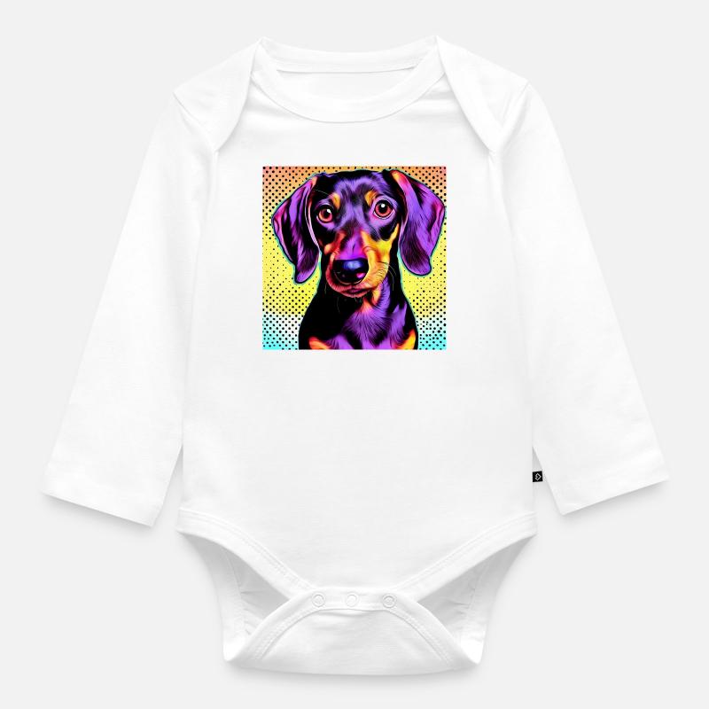 Dackel Pop Art - Baby Bio-Langarm-Body - Weiß
