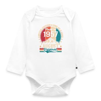 1957 August | August 1957 Geburtstag Perfekt gealtert - Baby Bio-Langarm-Body - Weiß - Vorne
