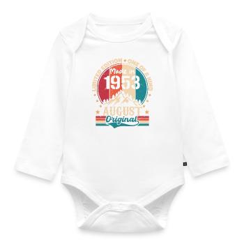 1953 August | August 1953 Geburtstag Perfekt gealtert - Baby Bio-Langarm-Body - Weiß - Vorne