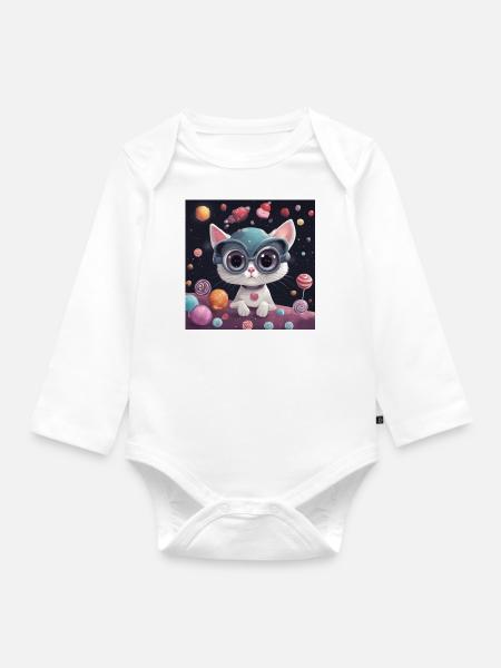 Katze - Baby Bio-Langarm-Body - Weiß