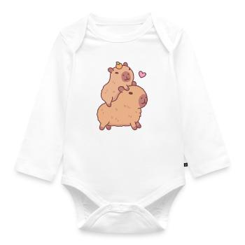 Cute Baby Capybara Hitching A Ride - Organic Longsleeve Baby Bodysuit - white - Front