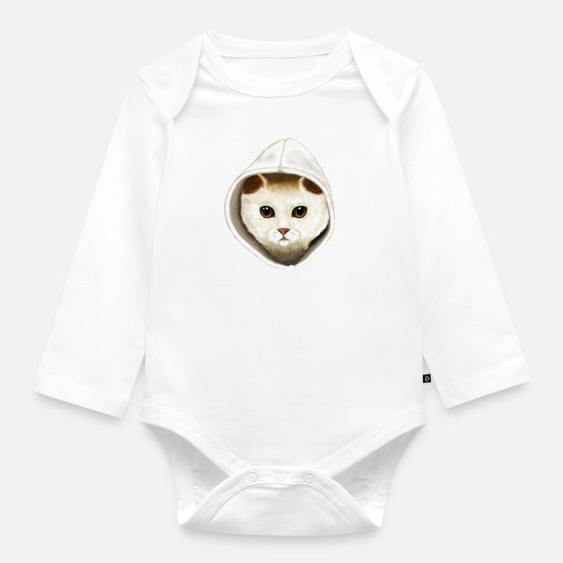 Chat - Body Bébé bio manches longues - blanc