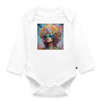Woman with colorful hair - Organic Longsleeve Baby Bodysuit - white - Front