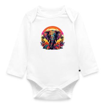 Beautiful colored elephant - Organic Longsleeve Baby Bodysuit - white - Front