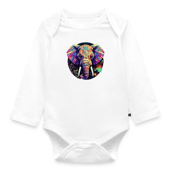 beautiful colorful elephant - Organic Longsleeve Baby Bodysuit - white - Front