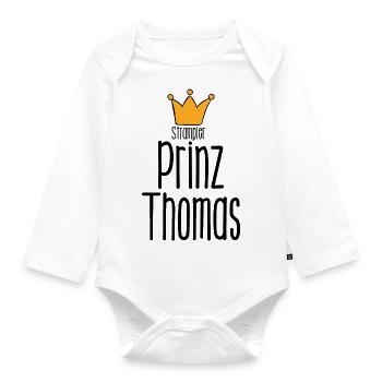 Strampler Prinz Thomas - Baby Spruch lustig - Baby Bio-Langarm-Body - Weiß - Vorne