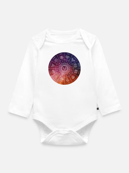 Tierkreis-Illustration - Baby Bio-Langarm-Body - Weiß