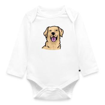 Labrador Dog cute happy face - Organic Longsleeve Baby Bodysuit - white - Front