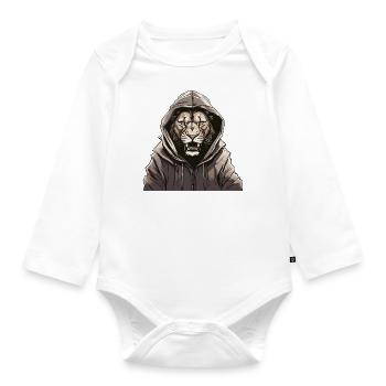 Cool lion with capu - Organic Longsleeve Baby Bodysuit - white - Front