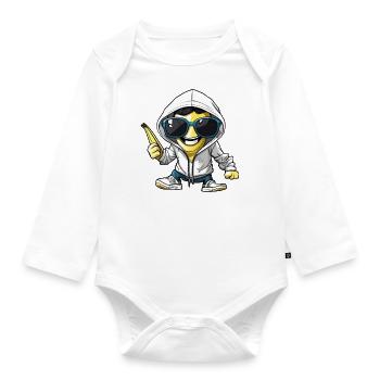 Cool banana with sunglasses - Organic Longsleeve Baby Bodysuit - white - Front