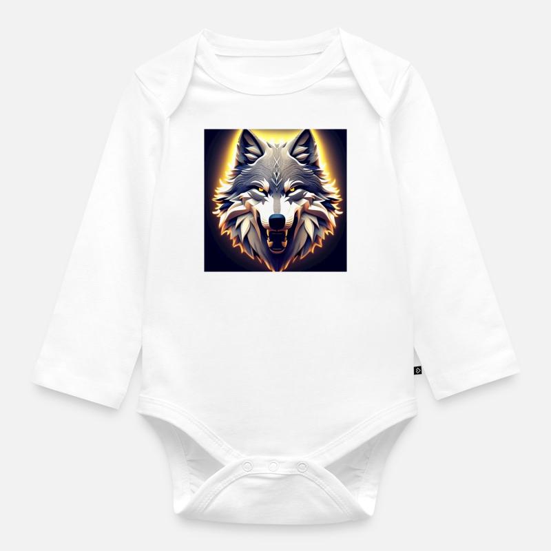 Tête de loup - Body Bébé bio manches longues - blanc