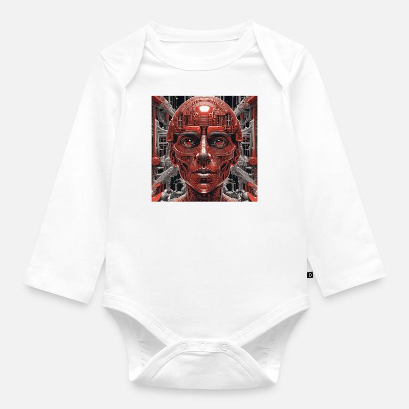 Techno red robot in the future - Organic Longsleeve Baby Bodysuit - white