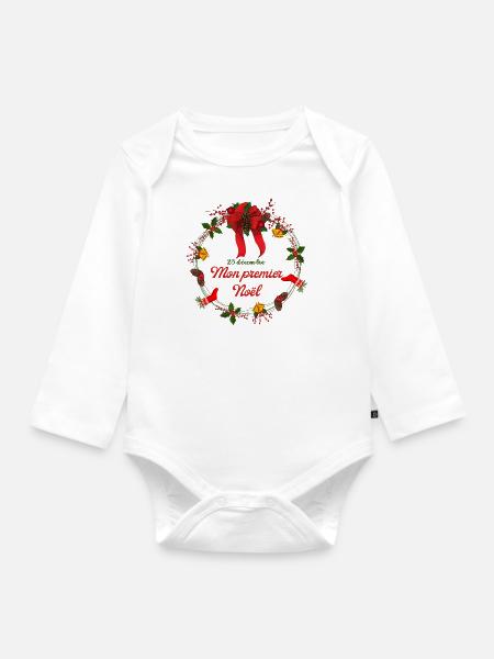 1er Noël de Bébé - Body Bébé bio manches longues - blanc