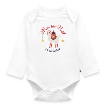 Mon 1er Noël - Lama - Body Bébé bio manches longues - blanc - Devant