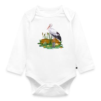 Stork in rubber boots - Organic Longsleeve Baby Bodysuit - white - Front
