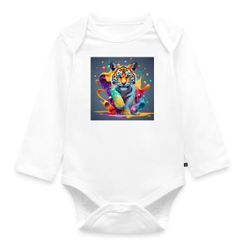 bunter Löwe - Baby Bio-Langarm-Body - Weiß - Vorne