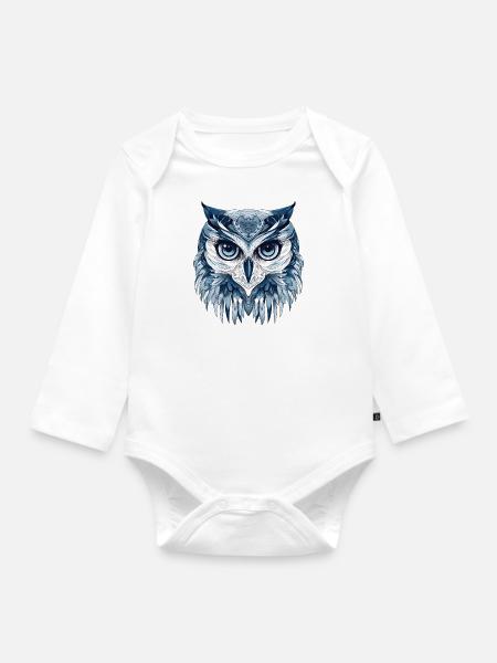 Owl Eule - Baby Bio-Langarm-Body - Weiß