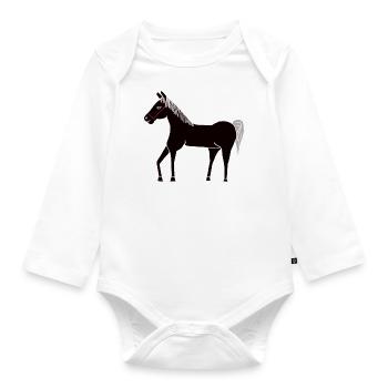 Horse Kids Ross Stallion Black Pony Farm Child - Organic Longsleeve Baby Bodysuit - white - Front