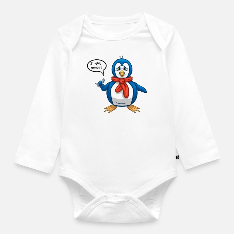 Pingouin - Body Bébé bio manches longues - blanc
