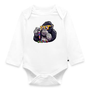 Gorilla stringing pearls - Organic Longsleeve Baby Bodysuit - white - Front