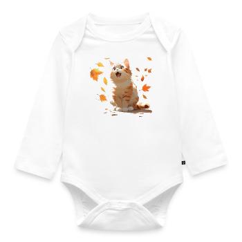 Cat in autumn mood - Organic Longsleeve Baby Bodysuit - white - Front